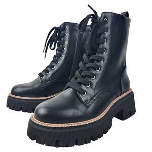Dolce Vita Women's Glisten Lug Sole Lace Up Combat Boots Black Size 6.5